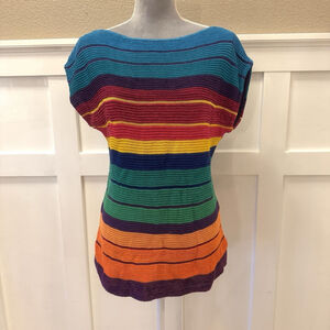 Lauren Ralph Lauren Knit Tunic Top Cap Sleeve Multicolor Stripe Women’s Sz XL